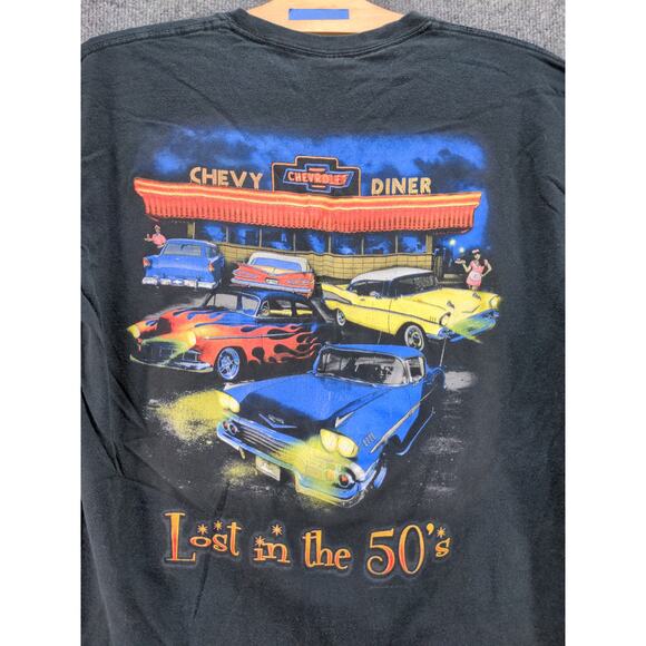 Mens Chevrolet Lost in the 50's T Shirt Size L Black Graphic Logo - Picture 5 of 13